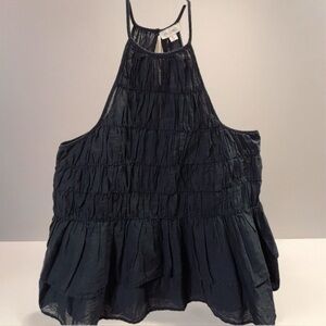 Anthropologie Pilcro Ruffled Sleeveless 100% Cotton Black Top XS MSRP $90 NWT